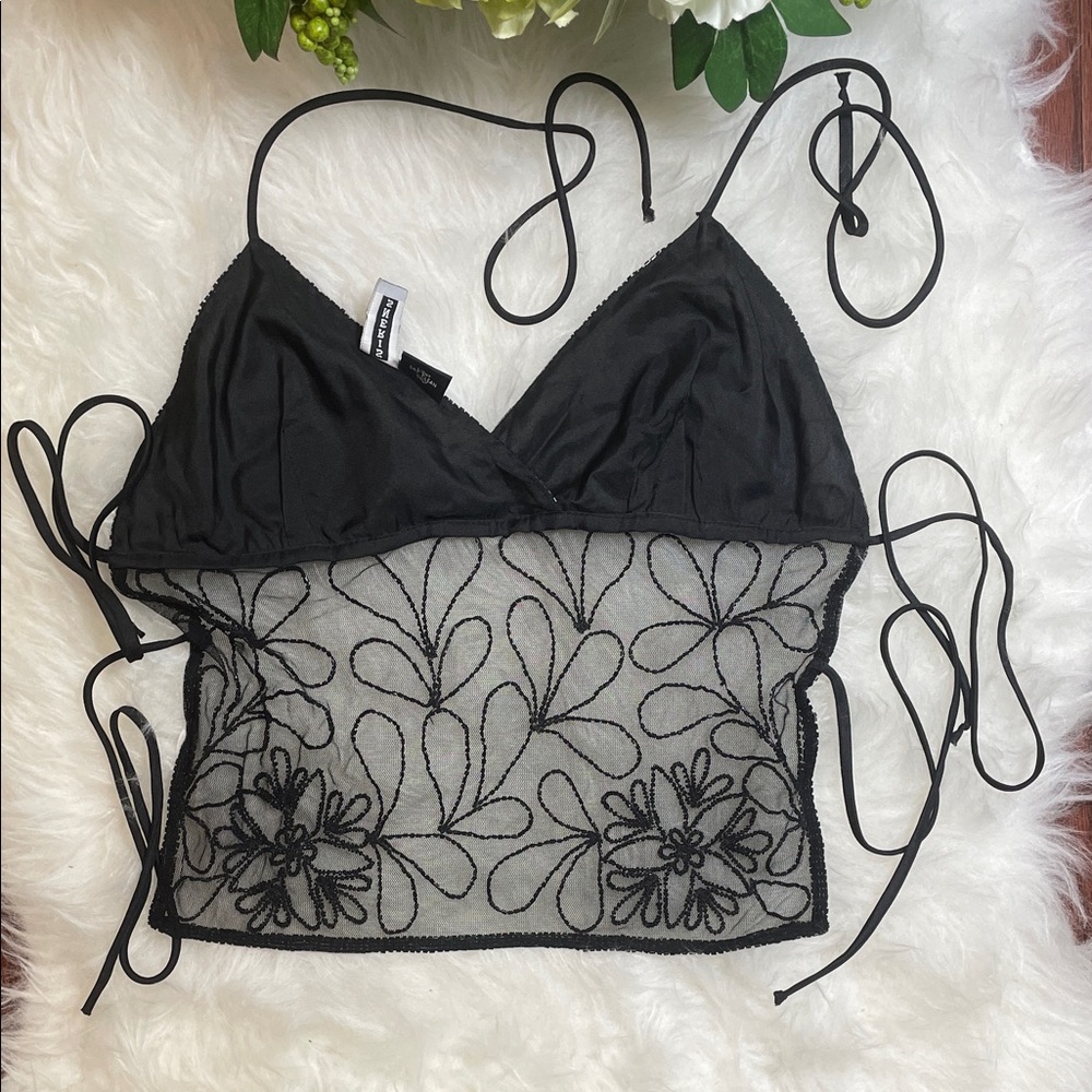 Black Sheer Floral Halter Top - Picture 12 of 12